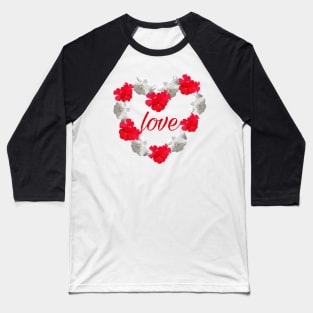 Floral love heart red and white Baseball T-Shirt